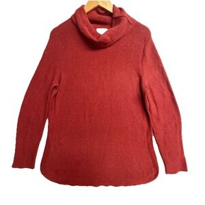 Indigenous Women's Organic Cotton Sweater Cowl Neck Pullover Red Fair Trade Knit